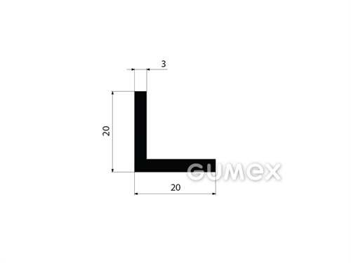 "L" Gummiprofil, 20x20/3mm, Länge 2500mm, 70°ShA, EPDM, -40°C/+100°C, schwarz, 